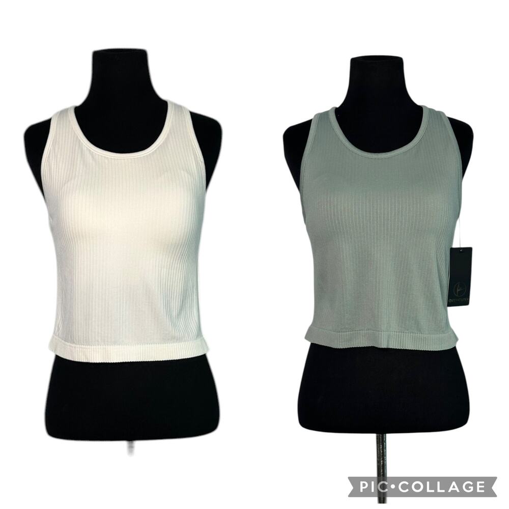 Bundle 90 Degree cream and green ribbed tank top size Large